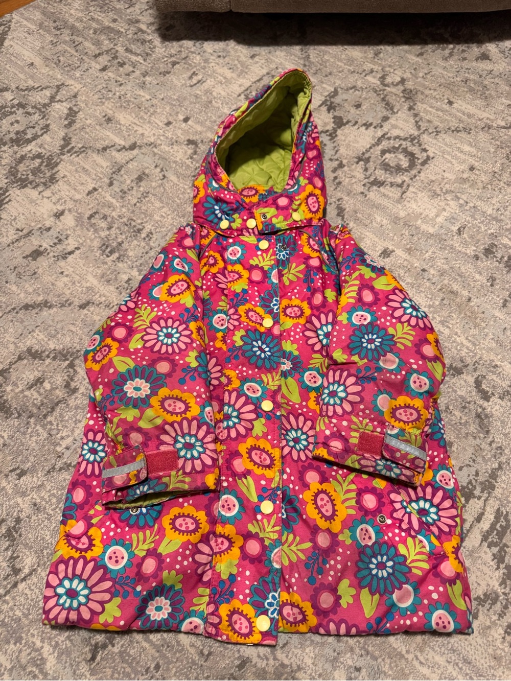 Hanna Andersson Lime Quilted Jacket with Pink Floral Trim